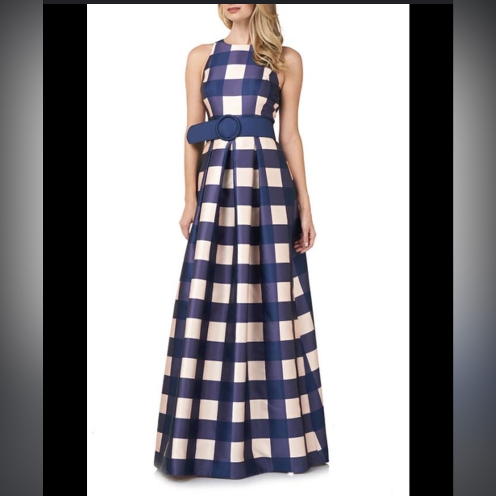Kay Unger Gingham Belted A-Line Gown (Size 2)